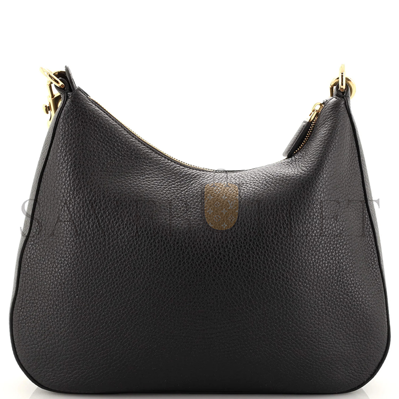 Pra*a logo strap shoudler bag leather medium black 1bc178 (32*25.5*7.5cm)